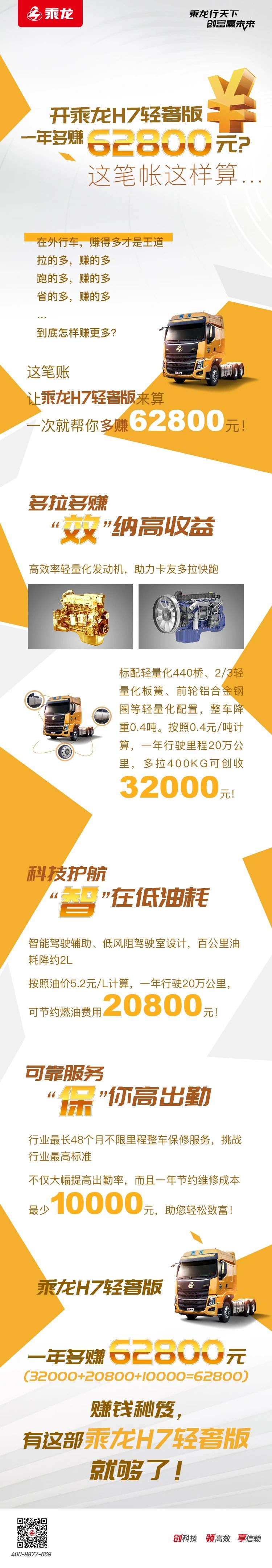 卡车司机赚钱新神器 乘龙H7轻奢版让你一年多赚62800元